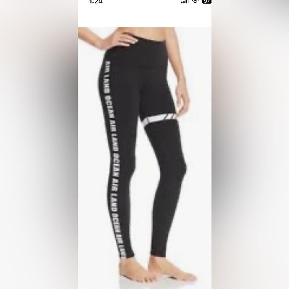ALO Yoga Black Leggings Air Land Ocean In White Letters